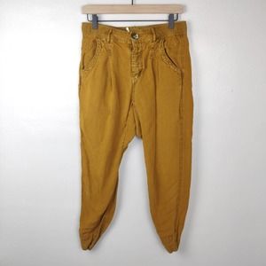 Free People Pants Women's 4 Linen Blend Gold Mustard Yellow Tapered Button Fly